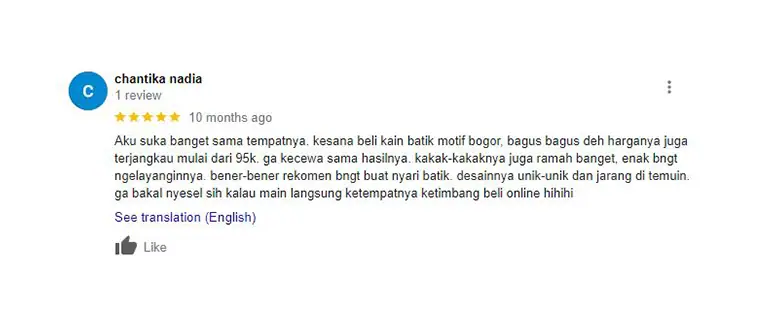 Tangkapan layar ulasan pembeli (google)
